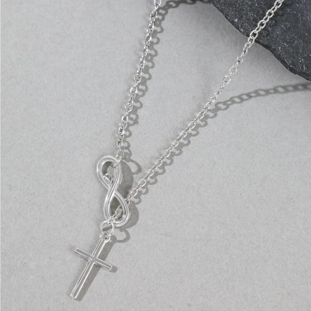 SILVER CROSS INFINITY SLIDE THRU NECKLACE - Picture 3 of 4